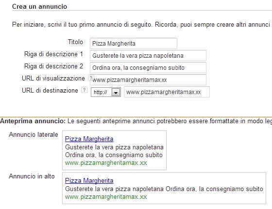creare annunci adwords
