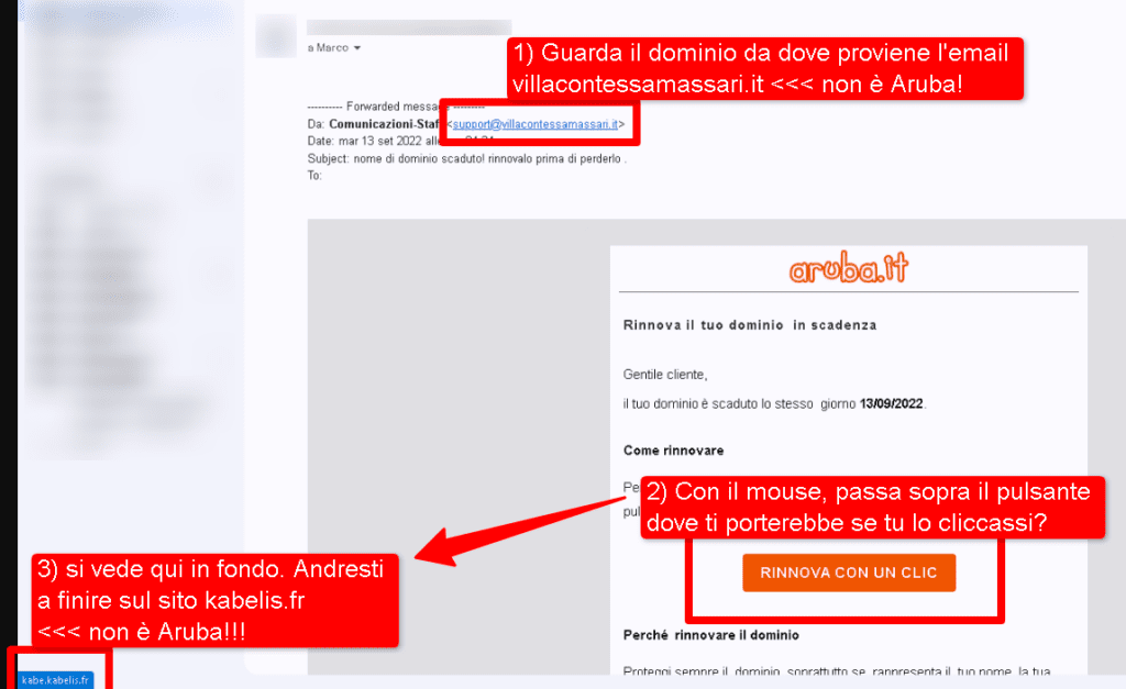aruba email finta truffa